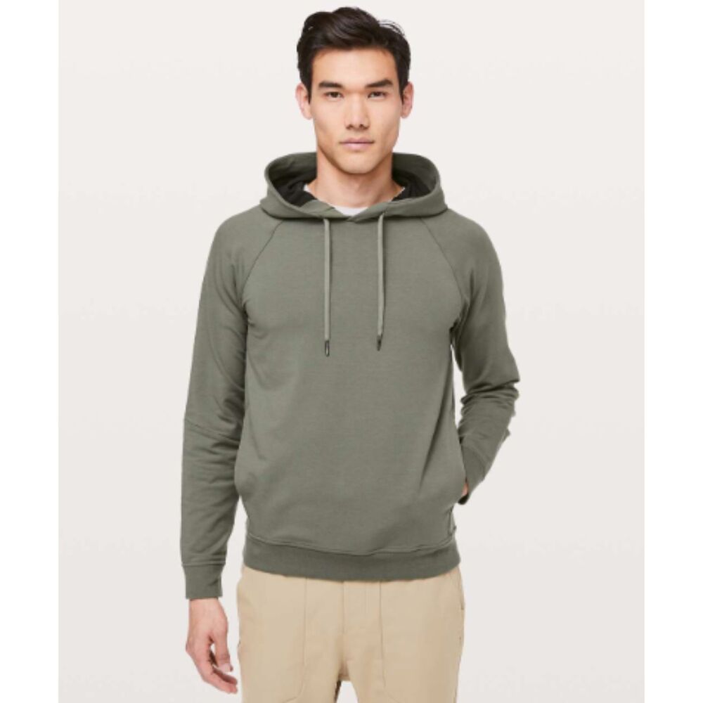 Lululemon City Sweat Pullover Hoodie Mens L Grey Sage Breathable Lounge Pockets